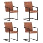 Sillas voladizas de comedor 4 unidades cuero auténtico marrón de , Sillas de comedor - Ref: Foro24-3059811, Precio: 569,09 €