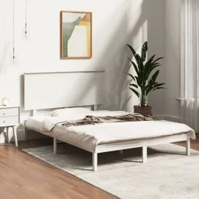 Small double bed frame white solid wood 120x190cm by , Beds and slatted bases - Ref: Foro24-3104774, Price: 132,87 €, Discoun...