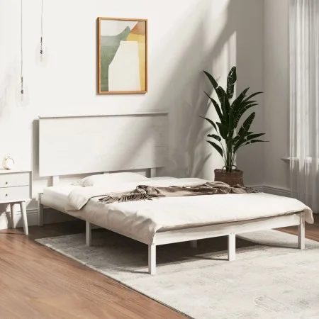 Small double bed frame white solid wood 120x190cm by , Beds and slatted bases - Ref: Foro24-3104774, Price: 132,87 €, Discoun...