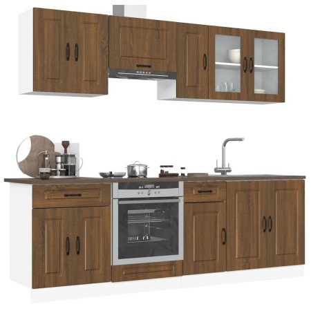 Conjunto de armarios de cocina de 8 piezas "Kalmar" de madera de ingeniería de roble marrón en Armarios de cocina | Comprar onli