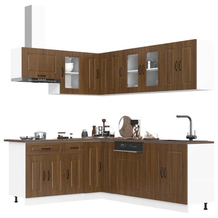 Conjunto de armarios de cocina de 11 piezas "Kalmar" de madera de ingeniería de roble marrón en Armarios de cocina | Comprar onl
