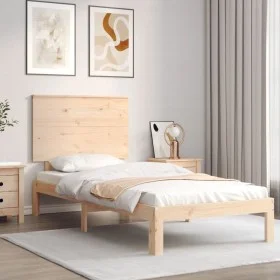 Single bed frame with solid wood headboard by , Beds and slatted bases - Ref: Foro24-3193621, Price: 91,32 €, Discount: %