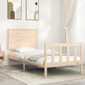 Bed frame with solid wood headboard 100x200 cm by , Beds and slatted bases - Ref: Foro24-3193391, Price: 116,89 €, Discount: %