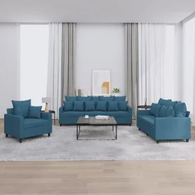 Juego de sofás con cojines 3 piezas terciopelo azul by , Sofas - Ref: Foro24-3201689, Price: 685,39 €, Discount: %