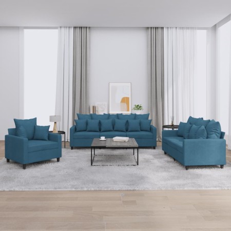 Dreiteiliges Sofaset mit blauen Samtkissen. von , Sofas - Ref: Foro24-3201689, Preis: 651,83 €, Rabatt: %