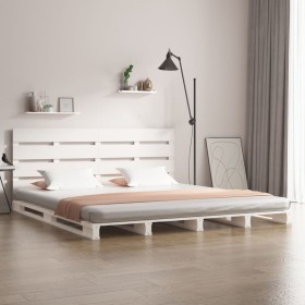 Massiver Bettrahmen aus weißem Kiefernholz, 120 x 200 cm von , Betten und Lattenroste - Ref: Foro24-3120128, Preis: 196,79 €,...
