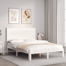 Doppelbettgestell mit weißem Massivholz-Kopfteil von , Betten und Lattenroste - Ref: Foro24-3193632, Preis: 148,72 €, Rabatt: %