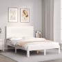 Double bed frame with white solid wood headboard by , Beds and slatted bases - Ref: Foro24-3193632, Price: 148,72 €, Discount: %