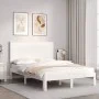 Double bed frame with white solid wood headboard by , Beds and slatted bases - Ref: Foro24-3193632, Price: 146,81 €, Discount: %