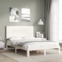 Double bed frame with white solid wood headboard by , Beds and slatted bases - Ref: Foro24-3193632, Price: 148,72 €, Discount: %