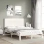 Double bed frame with white solid wood headboard by , Beds and slatted bases - Ref: Foro24-3193632, Price: 146,81 €, Discount: %