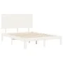 Double bed frame with white solid wood headboard by , Beds and slatted bases - Ref: Foro24-3193632, Price: 146,81 €, Discount: %