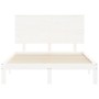 Double bed frame with white solid wood headboard by , Beds and slatted bases - Ref: Foro24-3193632, Price: 148,72 €, Discount: %