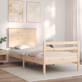 Single bed frame with solid wood headboard by , Beds and slatted bases - Ref: Foro24-3195181, Price: 91,20 €, Discount: %