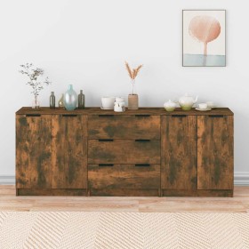 Aparador de 3 piezas madera manufacturada color roble ahumado