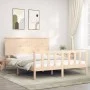 Double bed frame with solid wood headboard by , Beds and slatted bases - Ref: Foro24-3193406, Price: 172,80 €, Discount: %