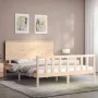 Double bed frame with solid wood headboard by , Beds and slatted bases - Ref: Foro24-3193406, Price: 172,80 €, Discount: %