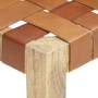 Banco de cuero auténtico marrón y madera de mango maciza 150 cm