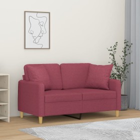 Sofá de 2 plazas con cojines tela rojo tinto 120 cm