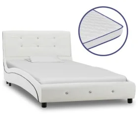 Bed with viscoelastic mattress white synthetic leather 90x200 cm by , Beds and slatted bases - Ref: Foro24-277554, Price: 467...