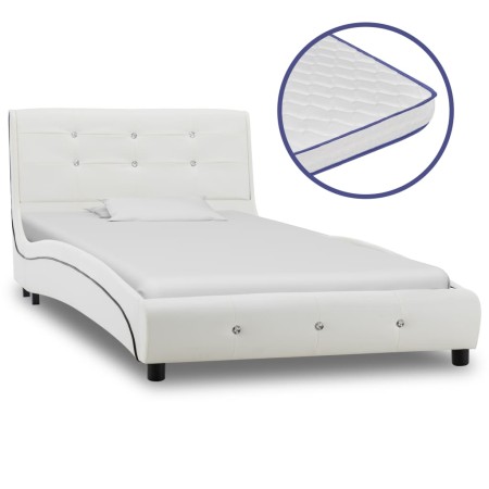 Bed with viscoelastic mattress white synthetic leather 90x200 cm by , Beds and slatted bases - Ref: Foro24-277554, Price: 342...