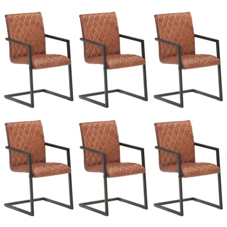 Cantilever dining chairs 6 units brown genuine leather by , dining chairs - Ref: Foro24-3057793, Price: 922,48 €, Discount: %
