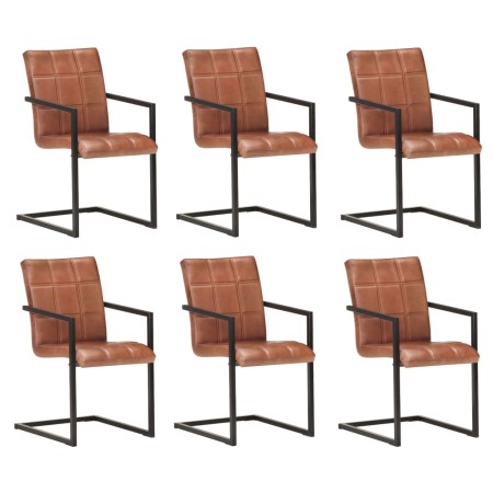 Sillas voladizas de comedor 6 unidades cuero auténtico marrón de , Sillas de comedor - Ref: Foro24-3059812, Precio: 901,78 €