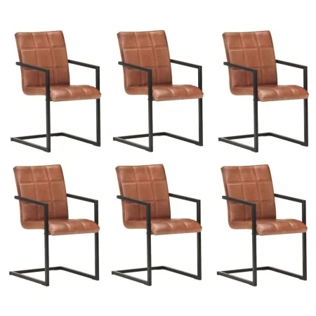 Sillas voladizas de comedor 6 unidades cuero auténtico marrón de , Sillas de comedor - Ref: Foro24-3059812, Precio: 885,89 €,...