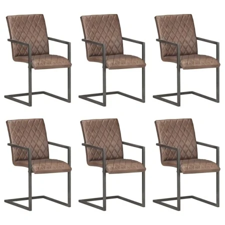 Sillas voladizas de comedor 6 unidades cuero auténtico marrón de , Sillas de comedor - Ref: Foro24-3059810, Precio: 909,64 €,...