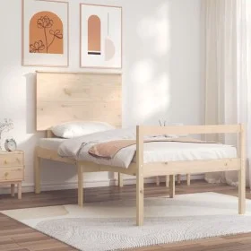 Cama para personas mayores con cabecero madera maciza 100x200cm de , Camas y somieres - Ref: Foro24-3195471, Precio: 145,62 €...
