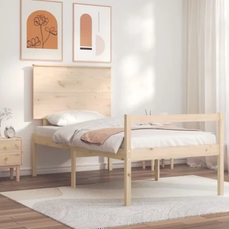 Bed for seniors with solid wood headboard 100x200cm by , Beds and slatted bases - Ref: Foro24-3195471, Price: 145,62 €, Disco...