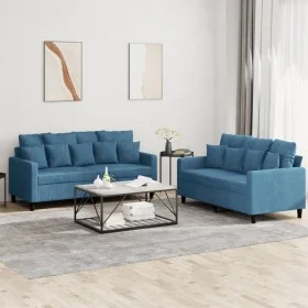 2-piece blue velvet sofa set with cushions by , Sofas - Ref: Foro24-3201709, Price: 435,58 €, Discount: %