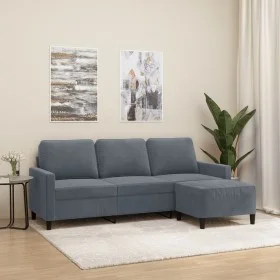 3-seater sofa with stool in dark gray velvet 180 cm by , Sofas - Ref: Foro24-3201056, Price: 350,28 €, Discount: %