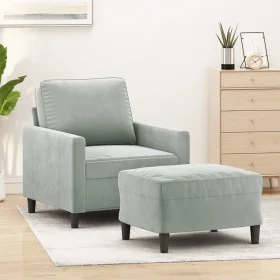 Hellgrauer Samtsessel mit Hocker 60 cm von , Sofas - Ref: Foro24-3201045, Preis: 173,37 €, Rabatt: %
