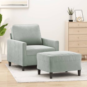 Sillón con taburete terciopelo gris claro 60 cm de , Sofás - Ref: Foro24-3201045, Precio: 175,86 €, Descuento: %