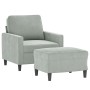Sillón con taburete terciopelo gris claro 60 cm