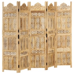 Biombo 5 paneles tallado a mano madera maciza mango 200x165 cm de , Divisores de ambientes - Ref: Foro24-285317, Precio: 318,...