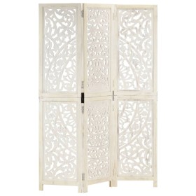 Hand-carved white mango wood 3-panel screen 120x165 cm by , Room dividers - Ref: Foro24-285336, Price: 196,48 €, Discount: %