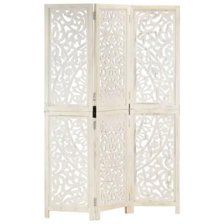 Biombo 3 paneles tallado a mano madera mango blanco 120x165 cm de , Divisores de ambientes - Ref: Foro24-285336, Precio: 196,...