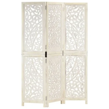 Biombo 3 paneles tallado a mano madera mango blanco 120x165 cm de , Divisores de ambientes - Ref: Foro24-285336, Precio: 184,...