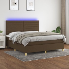 Cama box spring colchón luces LED tela marrón oscuro 160x200cm
