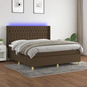 Box spring bed mattress LED lights dark brown fabric 160x200cm by , Beds and slatted bases - Ref: Foro24-3139128, Price: 593,...