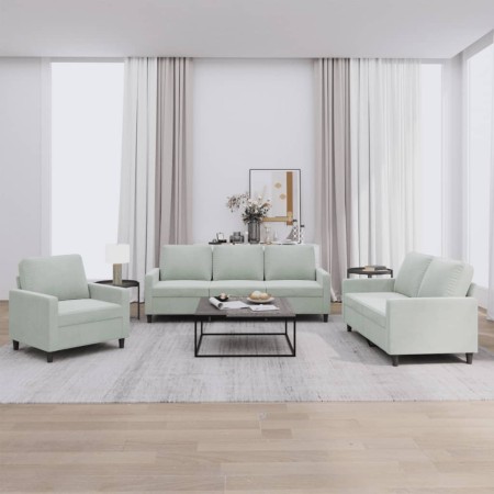 3-piece light gray velvet sofa set with cushions by , Sofas - Ref: Foro24-3201476, Price: 598,67 €, Discount: %