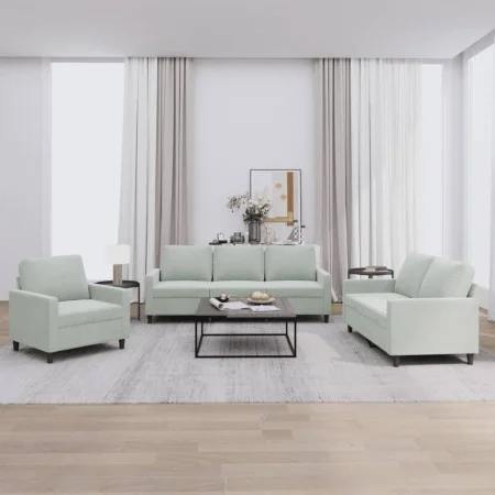 3-piece light gray velvet sofa set with cushions by , Sofas - Ref: Foro24-3201476, Price: 600,08 €, Discount: %