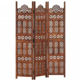 Biombo 3 paneles tallado a mano madera mango marrón 120x165 cm by , Room dividers - Ref: Foro24-285324, Price: 205,75 €, Disc...