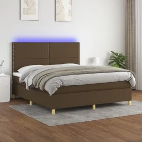 Box spring bed mattress LED lights dark brown fabric 160x200cm by , Beds and slatted bases - Ref: Foro24-3135368, Price: 516,...