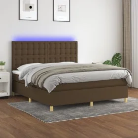 Box spring bed mattress LED lights dark brown fabric 160x200cm by , Beds and slatted bases - Ref: Foro24-3135768, Price: 549,...