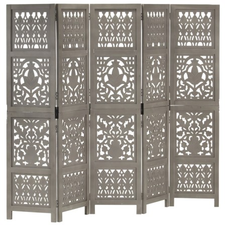 Screen 5 panels hand carved gray mango wood 200x165 cm by , Room dividers - Ref: Foro24-285333, Price: 287,53 €, Discount: %