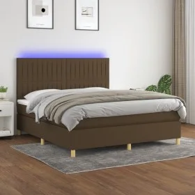 Box spring bed mattress LED lights dark brown fabric 160x200cm by , Beds and slatted bases - Ref: Foro24-3135608, Price: 538,...