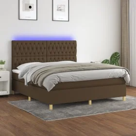 Box spring bed mattress LED lights dark brown fabric 160x200cm by , Beds and slatted bases - Ref: Foro24-3135688, Price: 586,...